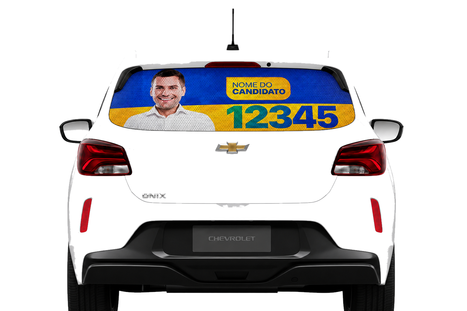 Mockup de adesivo perfurado aplicado no vidro traseiro de carro